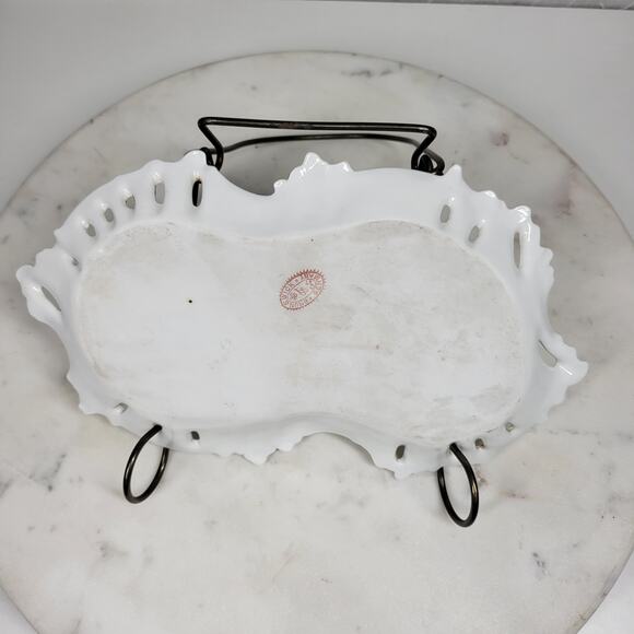 Furstenberg Floral Reticulated Trinket Dish 9.7" Porcelain Dresser Tray Germany - Picture 11 of 15